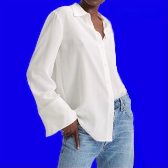 NWT ZARA Silk Top Blouse Button Shirt French Cuffs Oversized Light Tunic Gift - Picture 3 of 4